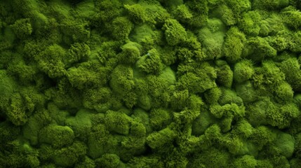 Close-up of dense, lush green moss covering a surface, creating a natural textured background with a sense of freshness.