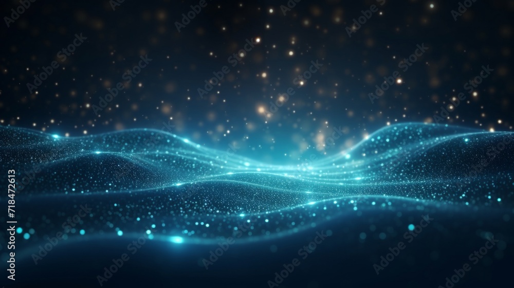 Aufkleber dynamic blue particles forming a wavy network pattern, symbolizing connectivity and digital technolo