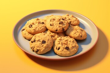 Gourmet Oatmeal Raisin Cookies, Freshly Baked and Displayed on a Yellow Plate, Generative AI