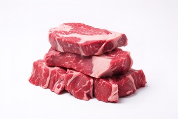 Pile of fresh meat isolated on a white background. generative AI