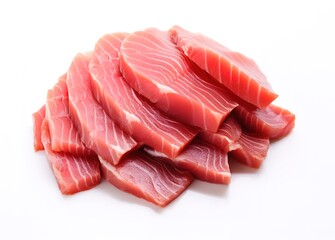 Fresh red fish meat slices isolated on white background