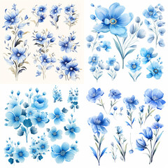 set of blue flowers