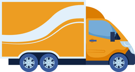 Orange delivery truck flat design. Side view of a cargo vehicle for transport services. Delivery and logistics concept vector illustration.