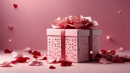 3d valentine gift box with pink rose petals decoration