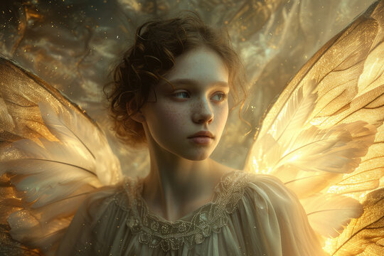 portrait of an angel with glowing wings