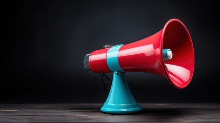 Red megaphone in photo in front of black background. generative AI