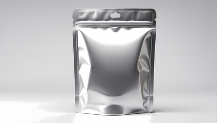 blank 3d rendering silver zipper pouch for design element use, isolated white background