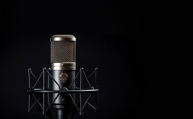 microphone on black background. generative AI