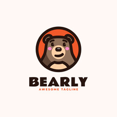 Vector Logo Illustration Bear Mascot Cartoon Style.