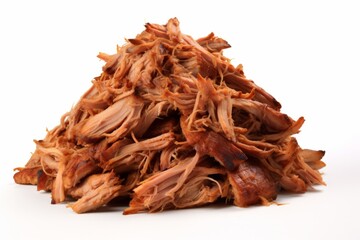 Obraz premium Barbecue Pulled Pork Cut, Slow-Cooked and Piled High, on an Isolated White Background, Generative AI