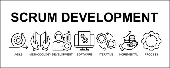 Scrum development banner web icon vector illustration concept with icon of agile, methodology, development, software, iterative, incremental and process