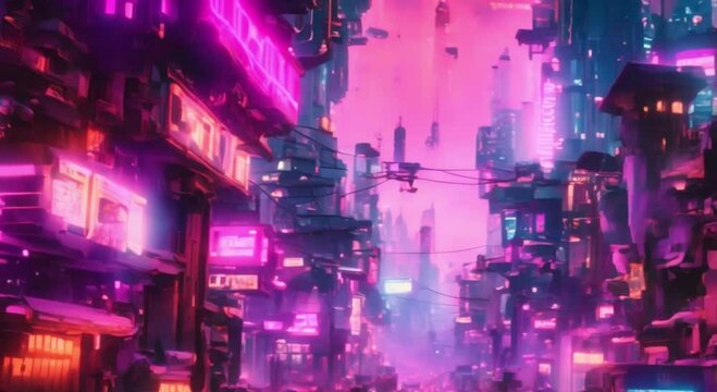 depicted a technological cyberpunk city in psychedelic detail