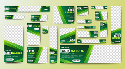 Revive our nature banner web ad template design. Green cover header background for website design, Social Media Cover ads banner, flyer, invitation card
