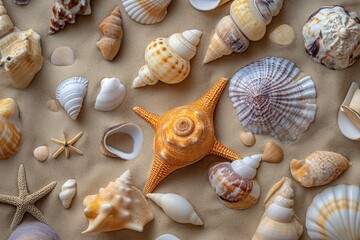 Pretty shells and casings on the beach sand, like jewels decorating the sandy shore.
generative ai