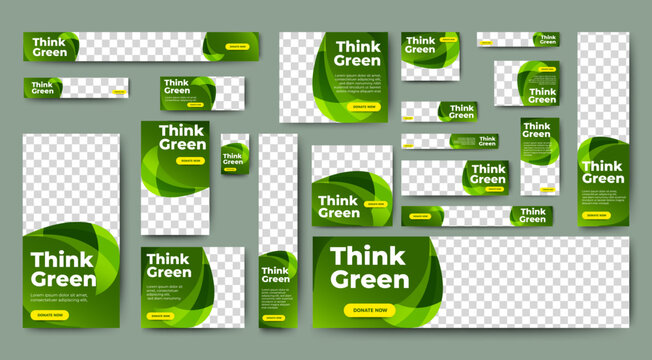 Go Green web banners template design for ads. Abstract green banner set with multisize for multipurpose. vector