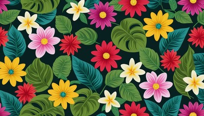 Blossoming Beauty: Seamless Pattern of Flowers and Leaves