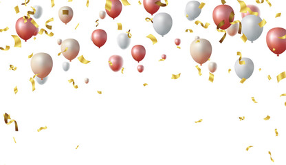 Birthday celebration banner with Colorful confetti and balloons