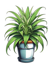 Illustration of a spider plant in a pot on a transparent background