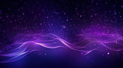 Obraz premium Digital purple particles wave and light abstract background with shining dots stars