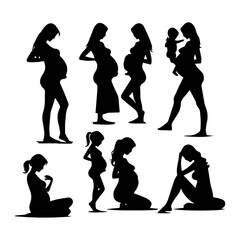 collection silhouette pregnant mom, Point with mom and baby vector