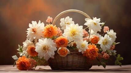 Obraz na płótnie Canvas flowers in a basket on nature background copy space