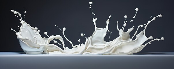 A white milk with abstract waves and some splashes beside it. generative AI - obrazy, fototapety, plakaty