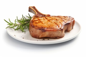 Savory Pork Chop Cut, Roasted to Crispy Goodness, Against a Clean White Canvas, Generative AI