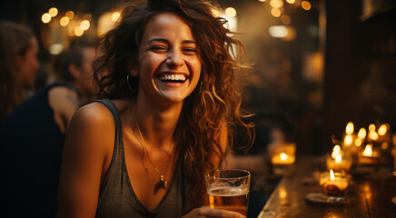 Obraz na płótnie Canvas Young women enjoying a carefree night, laughing and drinking generative AI