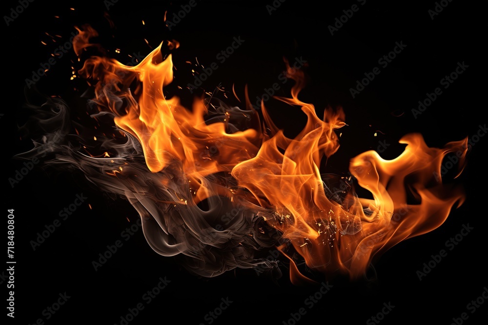 Poster fire stripe with free space for text. isolated on black background generative ai