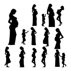 collection silhouette pregnant mom, Point with mom and baby vector