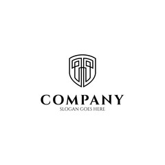 Shield pillar vintage line art logo design, Column minimalist logo icon