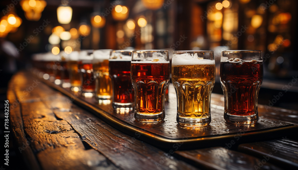 Poster freshness of a pint glass illuminated in a dark bar generative ai