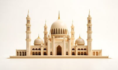 Fototapeta na wymiar A light brown mosque concept design on a white background. generative AI