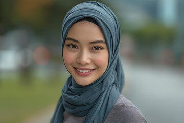This beautiful Asian Muslim woman is running in the morning..