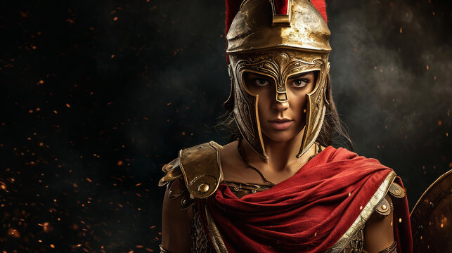 Ancient Rome, female roman warrior with golden helmet.