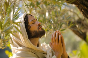 Jesus praying under an olive tree