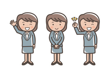 女性ビジネスマンのビジネスシーンポーズセット_ガッツポーズ_挨拶_返事