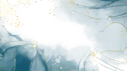 Abstract dusty blush liquid watercolor background with golden crackers. Teal turquoise marbled alcohol ink drawing effect with abstract navy blue ink waves and golden splashes elegant card design.