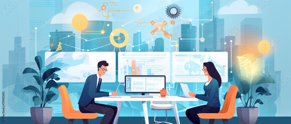 Poster creative business professionals strategizing and planning startup project in a conference meeting wi