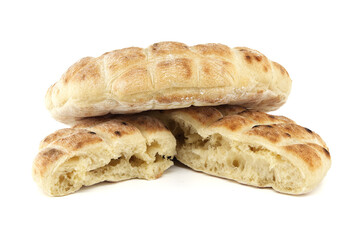 Round pita flat-bread on a white background