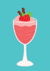 Strawberry Ice Summer Drink and Beverage in Flat Cartoon Illustration