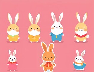 可愛いうさぎ　アイコンセット風壁紙背景