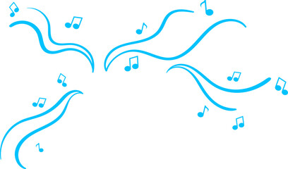 Blue musical notes flowing in the air, rhythm and melody concept. Abstract music note waves with floating clefs and notes vector illustration. - obrazy, fototapety, plakaty