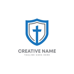 Church logo with a shield. secured church logo