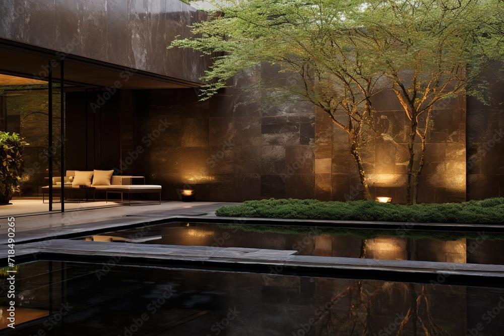 Poster 3d rendering of new concrete house in modern style with pool and parking for sale or rent only one f