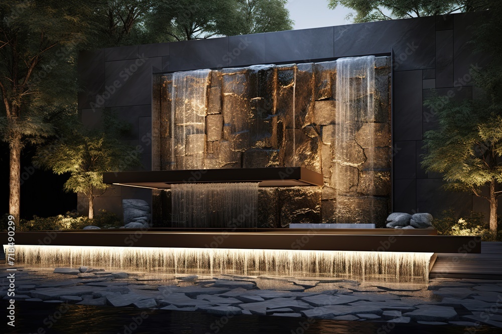 Poster 3d rendering of new concrete house in modern style with pool and parking for sale or rent only one f