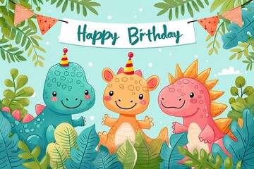 Fototapeta na wymiar adorable dino characters birthday party for kids 