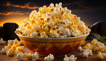 A fluffy bowl of fresh popcorn for movie theater indulgence generated by AI