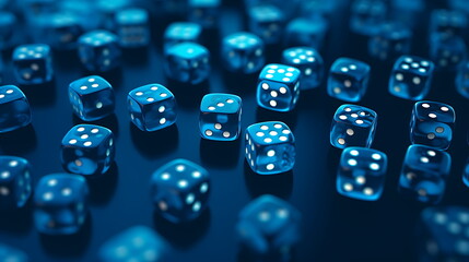 blue dice on a blue background. Generative AI - obrazy, fototapety, plakaty