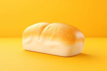 Soft and Fluffy White Bread Loaf, Freshly Baked, on a Vibrant Yellow Canvas, Generative AI